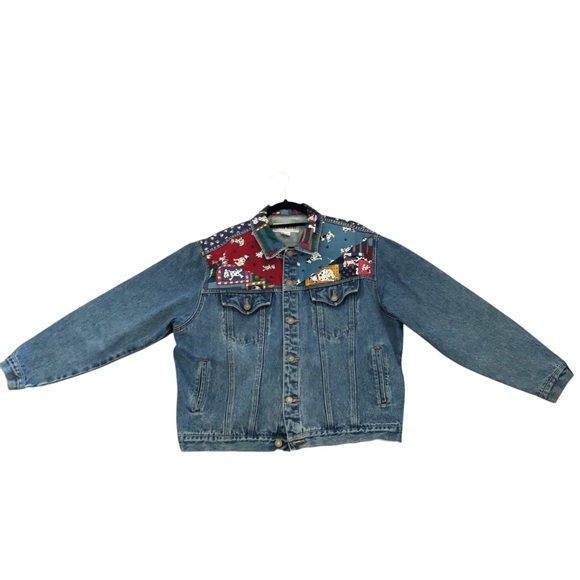 Vintage Patchwork Denim Jean Jacket Dalmatian Dog Quilt Size Large - Picture 8 of 9